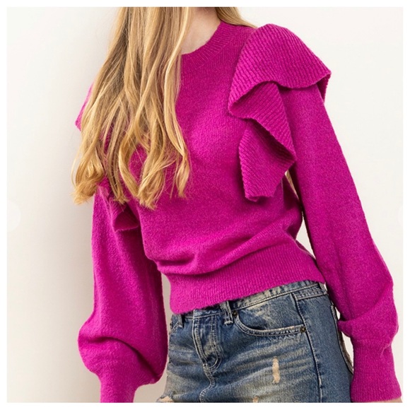 35 Fabulous Soft Knit Ruffle Sweater Top - Picture 2 of 5